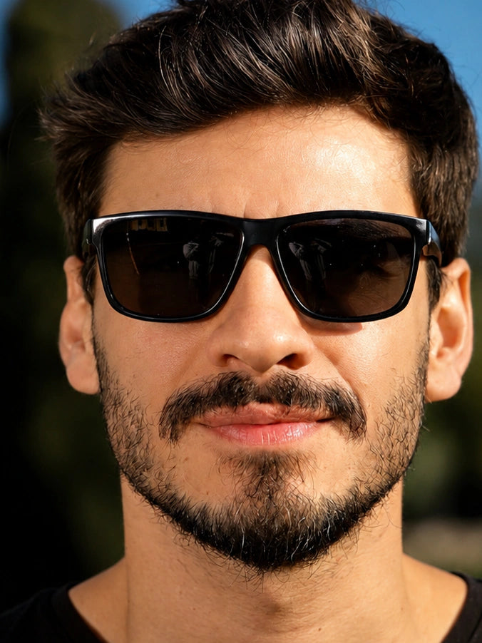 Óculos de Sol Retangular Polarizado Premium Marrocos - Preto - Acetato