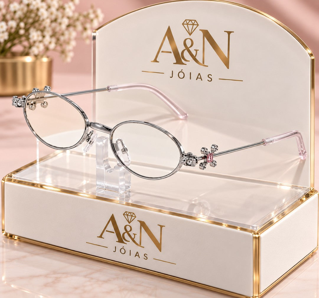 Óculos Transparente Oval Armação de Diamante Proteção UV400