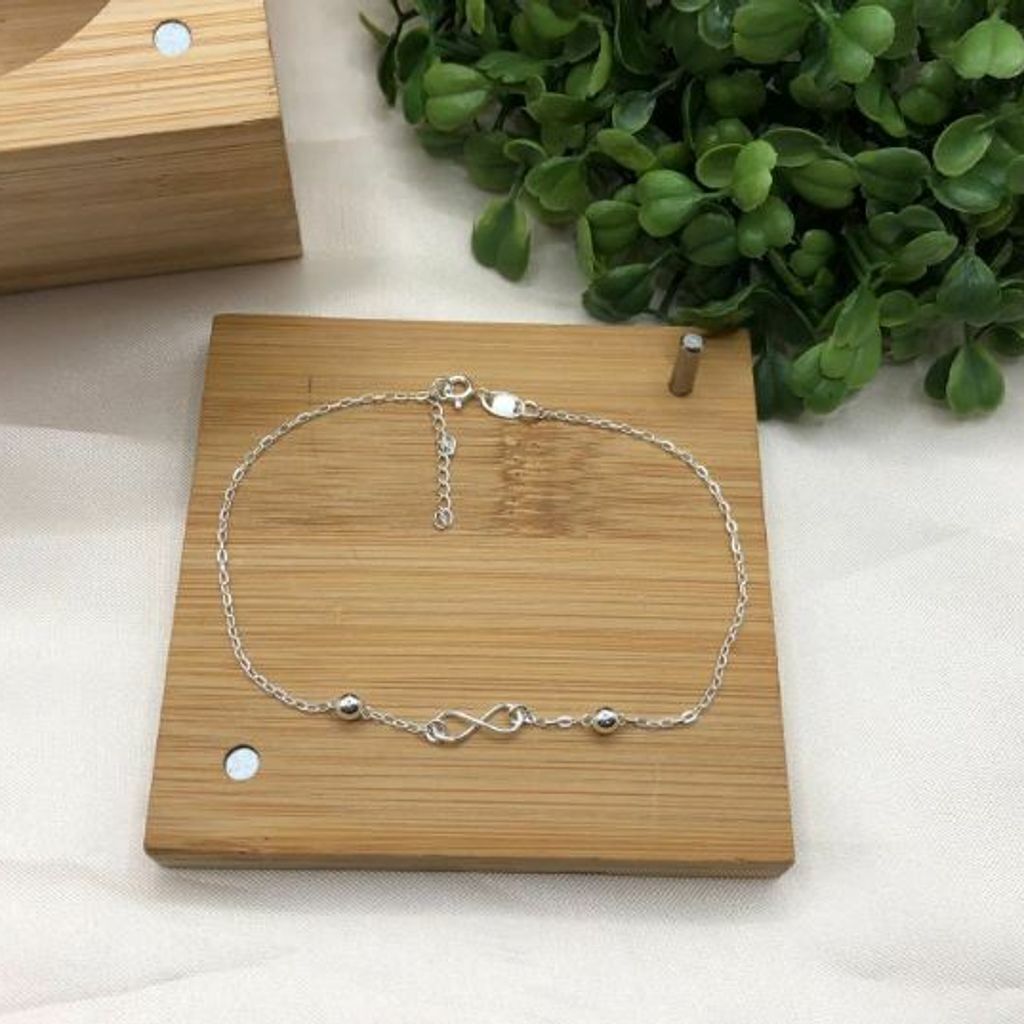 Tornozeleira de prata 925 elo cadeado com infinito e 2 bolinhas