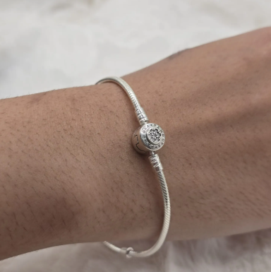 Pulseira de prata 925 de berloques inspiração Pandora tambor redonda cravejada 2,5mm