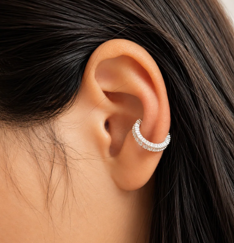 Piercing de prata 925 fake argola cravejada e detalhada