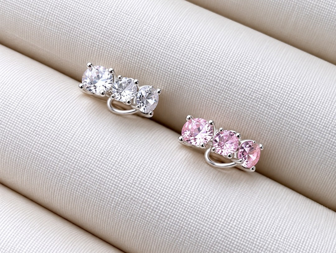 Piercing Fake com Zircônias Rosa e Cristal prata 925