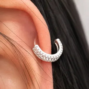 Piercing de prata 925 furo argola com 2 filetes cravejados