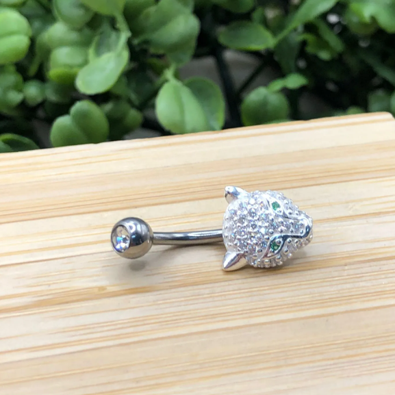 Piercing de prata 925 de furo umbigo guepardo