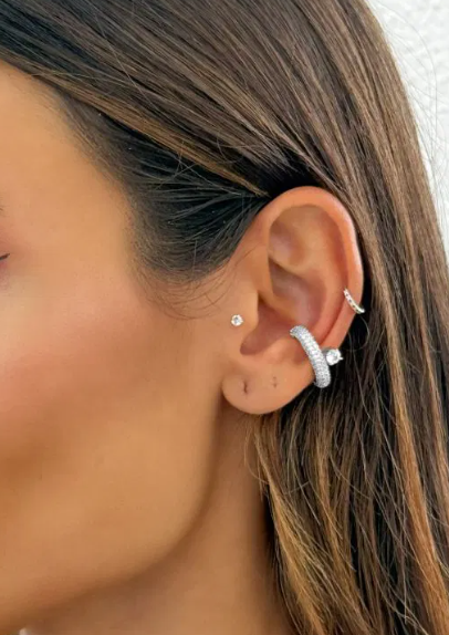 Piercing Folheado a Ouro 18k e Prata Cravejado Com Ponto de Luz