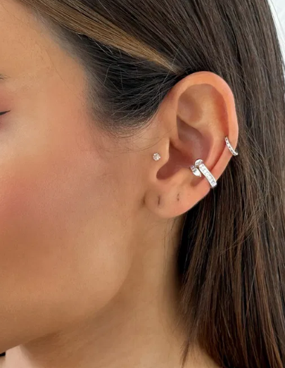 Piercing Folheado a Ouro 18k e Prata Prego Com Zircônia