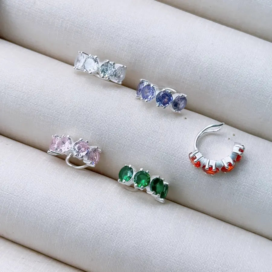 Piercing Fake com Zircônias Rosa e Cristal prata 925
