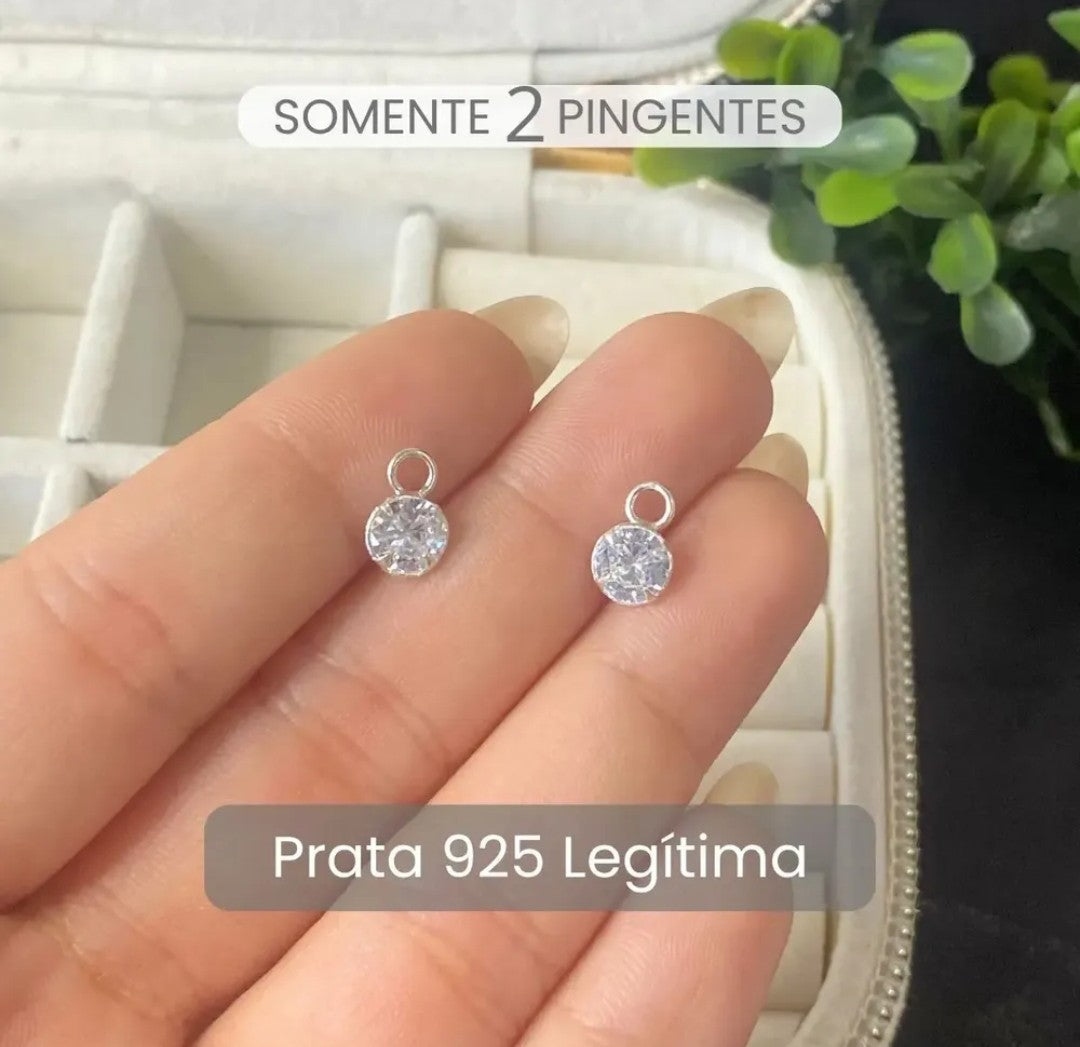 Par Pingente de Brinco Prata 925 Ponto de Luz 6mm