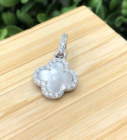 Corrente e Pingente prata 925 Trevo Borda Cravejada Inspiração VG