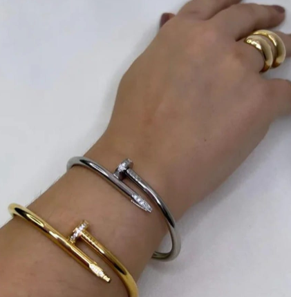 Bracelete Prego Aço Inoxidável Banhado a Ouro e Prata