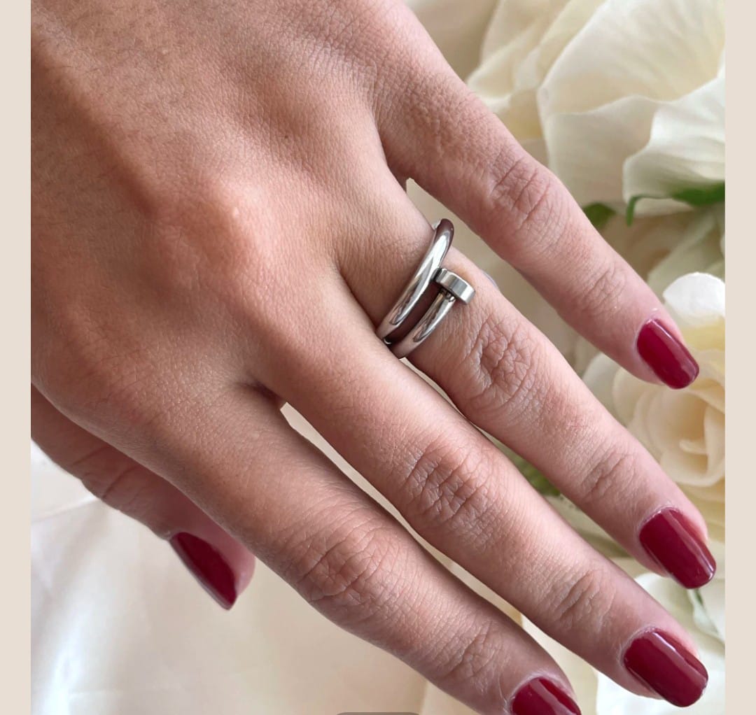 Anel prego Liso aço Inox  Banhado a Ouro e Prata