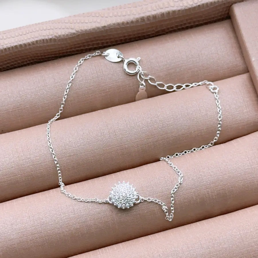 Pulseira Pingente Redondo Cravejada prata 925