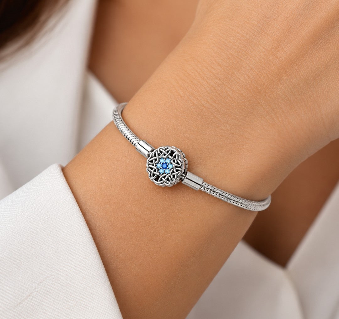 Pulseira Inspiração Pandora com Flor Azul para Berloques prata 925