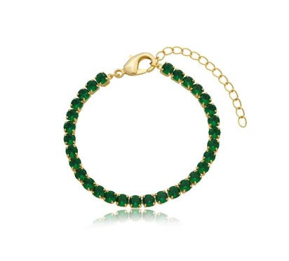 Pulseira Riviera Cristal e Verde Banhado a Ouro e Prata