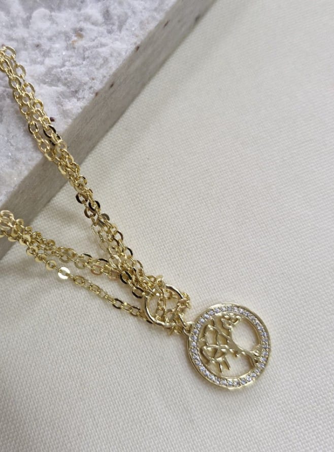 Pulseira Arvore da Vida Corrente Tripla Banhado a Ouro