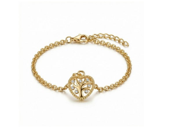 Pulseira Coração Arvore da Vida 10mm Folh. A Ouro