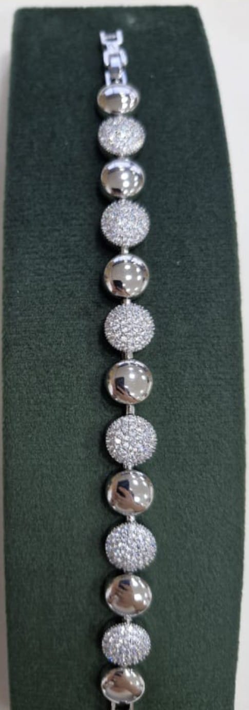 Pulseira Circulos Cravejados e Lisos Linha Luxo Banhado a Ródio