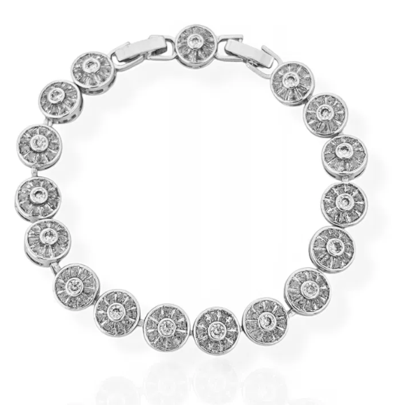 Pulseira Folheada a Ouro 18K e Prata Circulos de Navetes Cristal e Verde