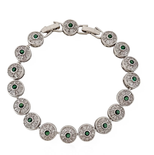 Pulseira Folheada a Ouro 18K e Prata Circulos de Navetes Cristal e Verde