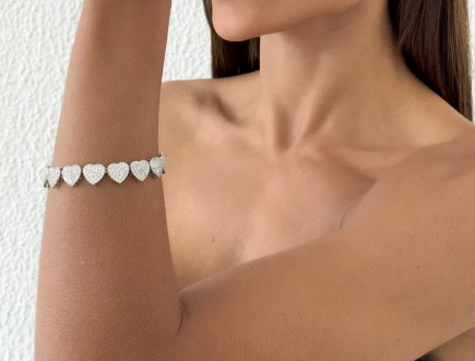 Pulseira Corações Com Micro Zircônias Banh. Prata