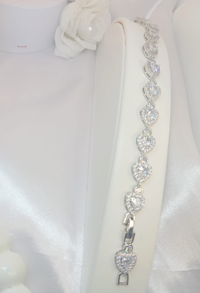 Pulseira Corações de Cristal com Borda Cravejado Folh. Prata