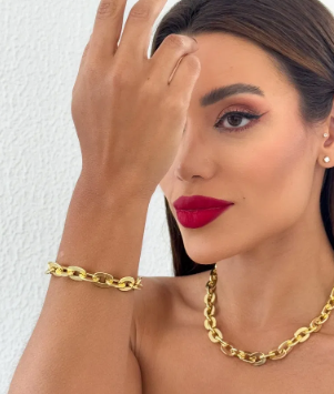 Pulseira Dupla Folheada a Ouro 18k Correntaria Liso