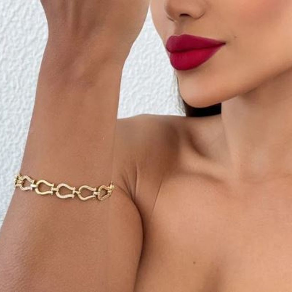 Pulseira Folheada a Ouro 18k e Prata Design Moderno Com Zircônia