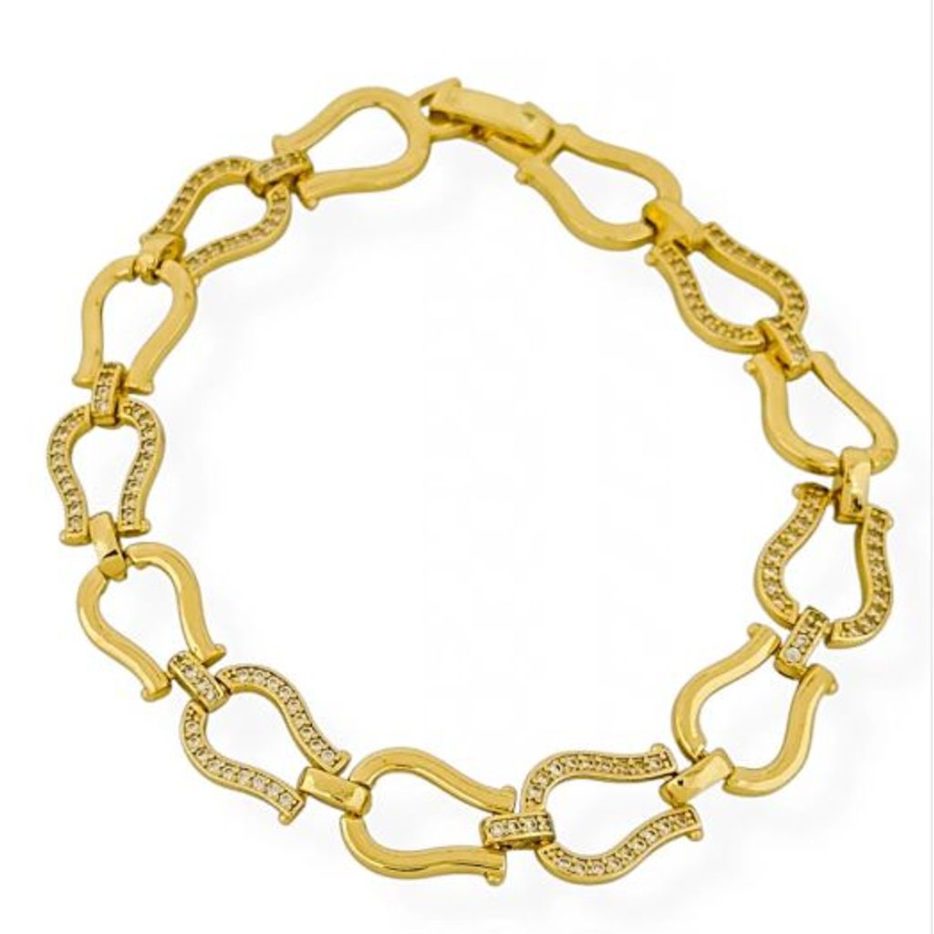 Pulseira Folheada a Ouro 18k e Prata Design Moderno Com Zircônia