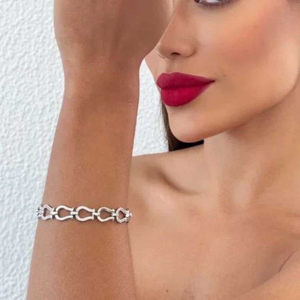 Pulseira Folheada a Ouro 18k e Prata Design Moderno Com Zircônia