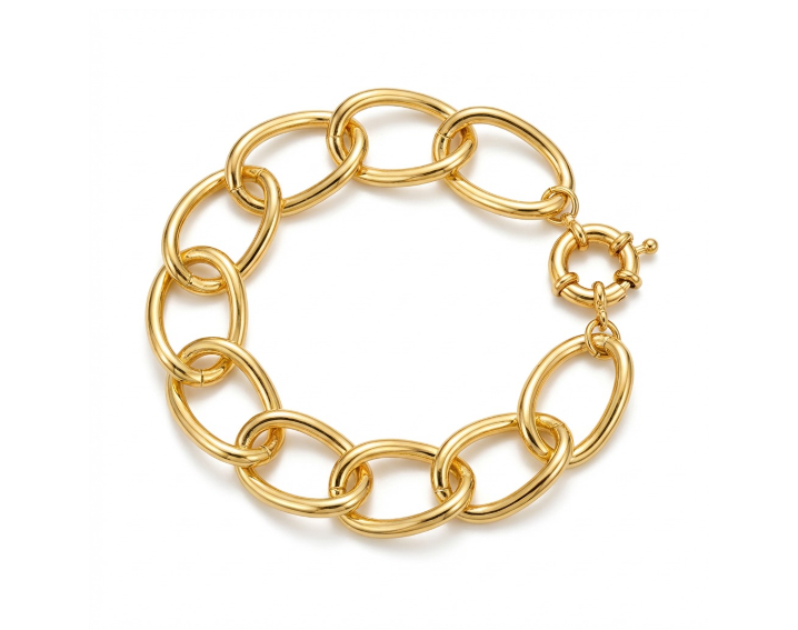 Pulseira Elos Grandes Fecho Boia 15mm Folh. A Ouro