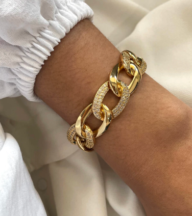 Pulseira elos grossa com zircônias banhado a ouro18k