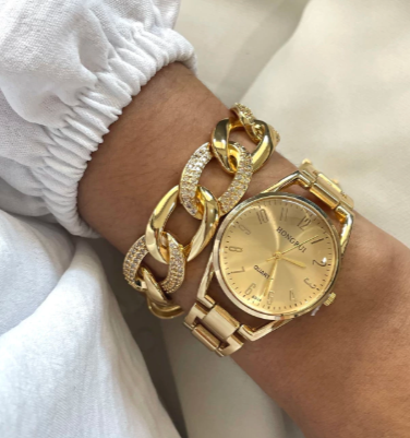 Pulseira elos grossa com zircônias banhado a ouro18k