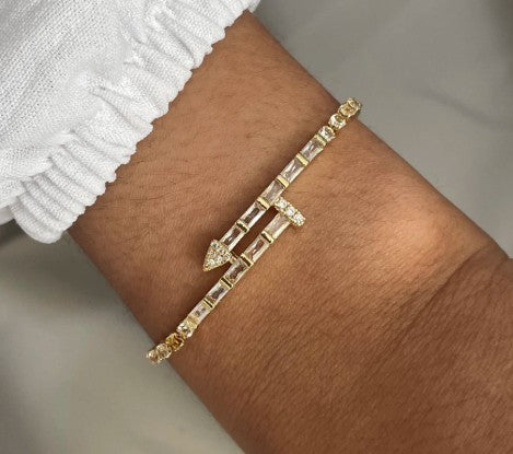 Pulseira gravatinha prego de zircônias banhado a prata e ouro18k