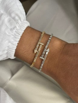 Pulseira gravatinha prego de zircônias banhado a prata e ouro18k