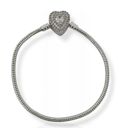 Pulseira Life Folheada e Prata Coração  Cravejado Pandora