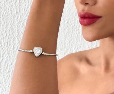 Pulseira Life Folheada e Prata Coração  Cravejado Pandora