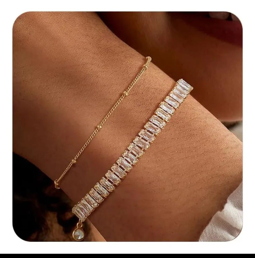 Conjunto Riviera Colar Chocker e Pulseira Brilhantes Banhado a Ouro 18k