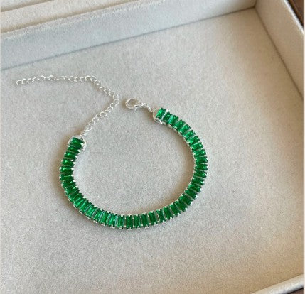 Pulseira zircônias Riviera Verde Banhado a prata