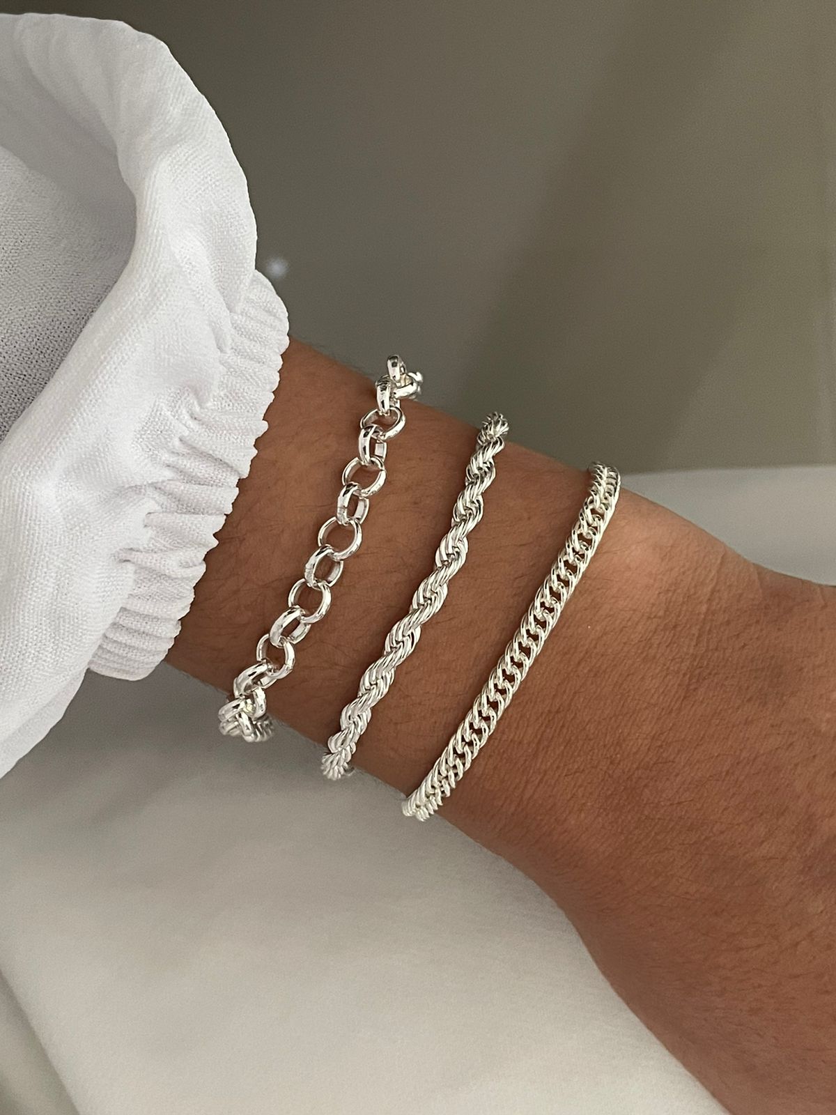 Pulseiras Elos Português, Cordão Baiano, Elos Groumet Banhado a Prata