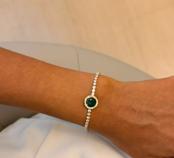 Pulseira de Zircônias Ponto de Luz Verde Banhado a Ouro