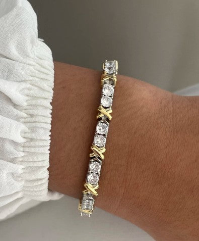 Pulseira Prime X de Zircônias Banhado a Prata e Ouro
