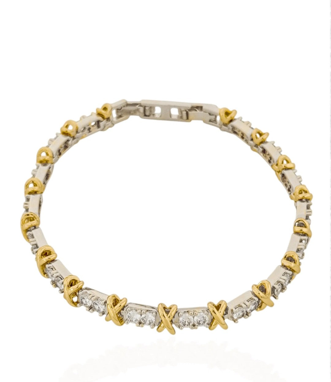 Pulseira Folheada a Ouro 18K e Prata Design X Cravejado