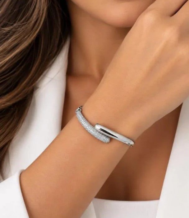 Pulseira Gotas Cravejada e Lisa Banhado a Ródio