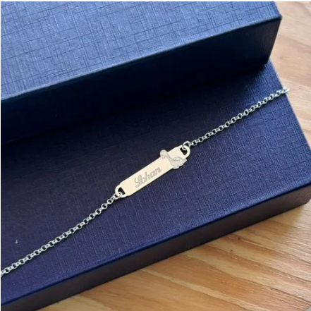 Pulseira prata 925 Personalizada Chapinha Dinossauro com Nome Gravado