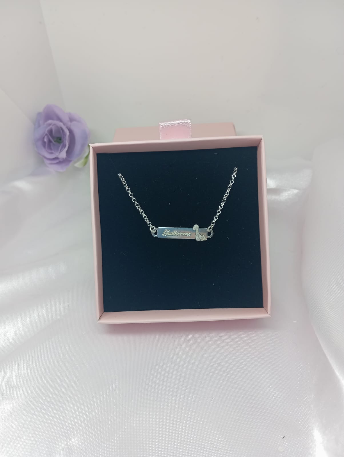 Pulseira prata 925 Personalizada Chapinha Dinossauro com Nome Gravado