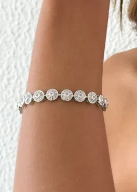 Pulseira Folheada a Ouro 18K e Prata Circulos de Navetes Cristal e Verde