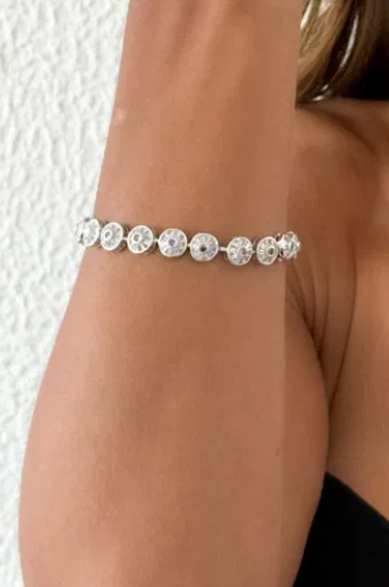 Pulseira Folheada a Ouro 18K e Prata Circulos de Navetes Cristal e Verde
