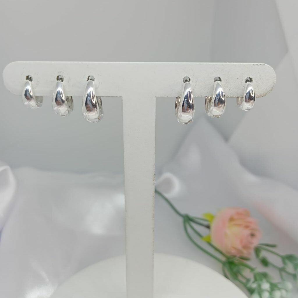 Brinco Trio De Argola Gota Prata 925 9/11/13mm
