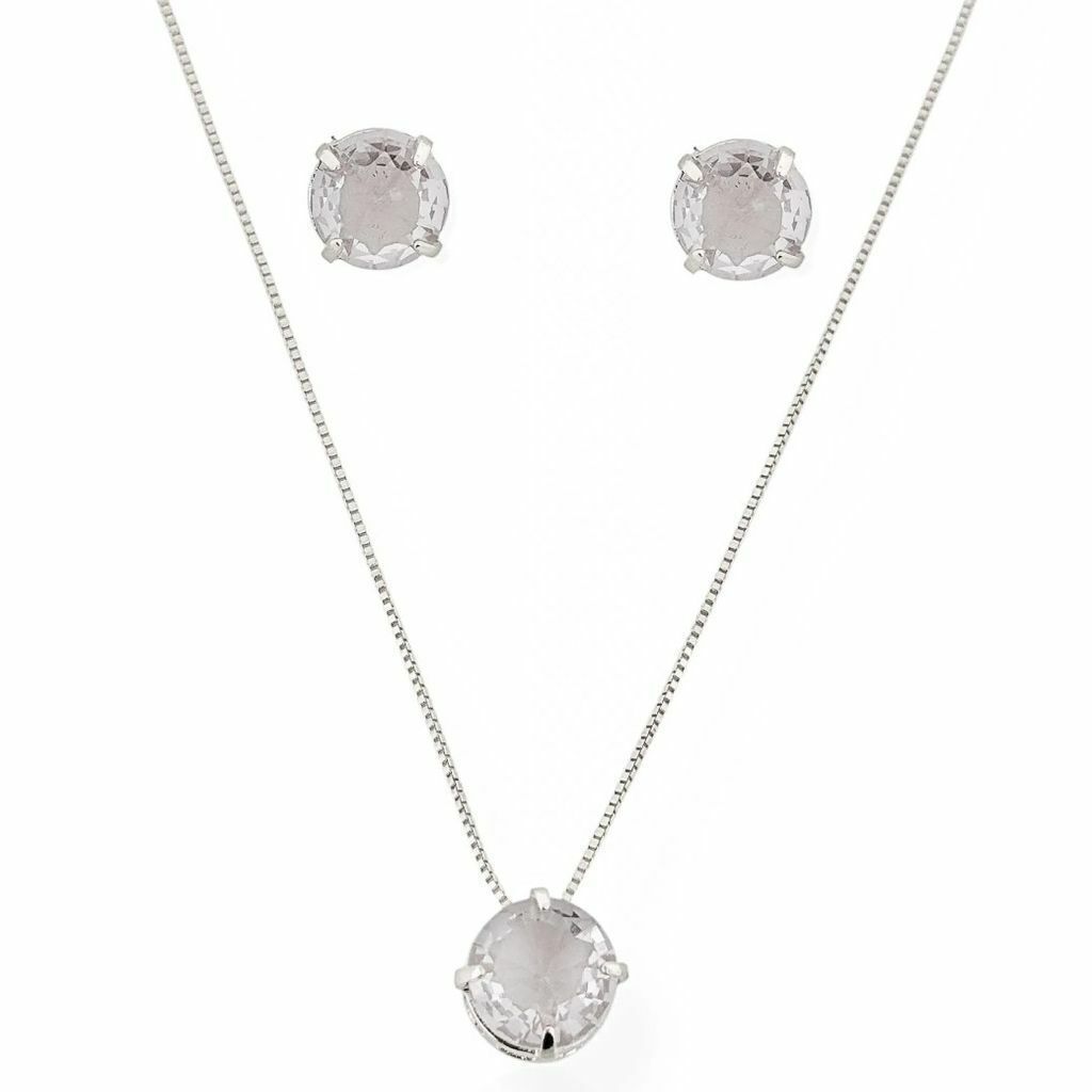 Conjunto Colar e Brinco Folheado a Prata Ponto de luz