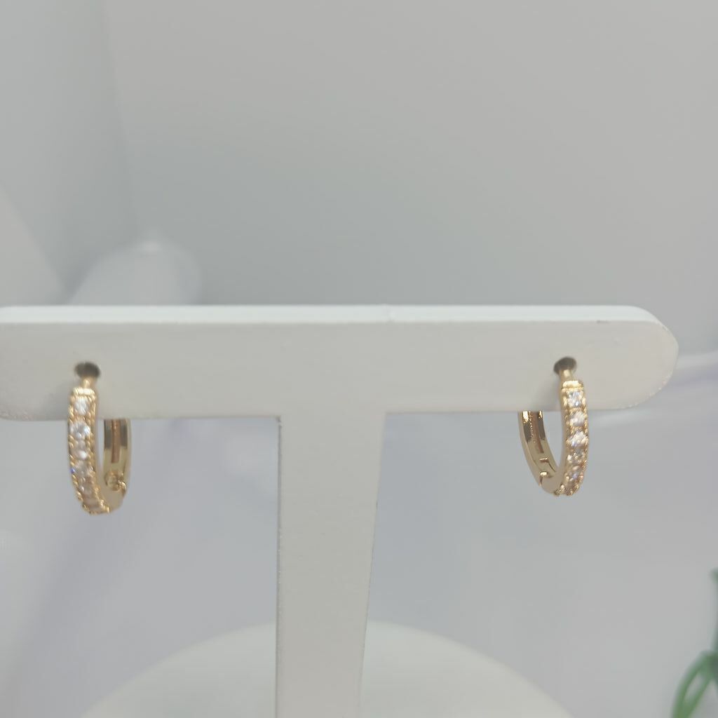 Brinco Argolas Pequena Cravejada 1 Filete Semi Jóia Ouro 18k